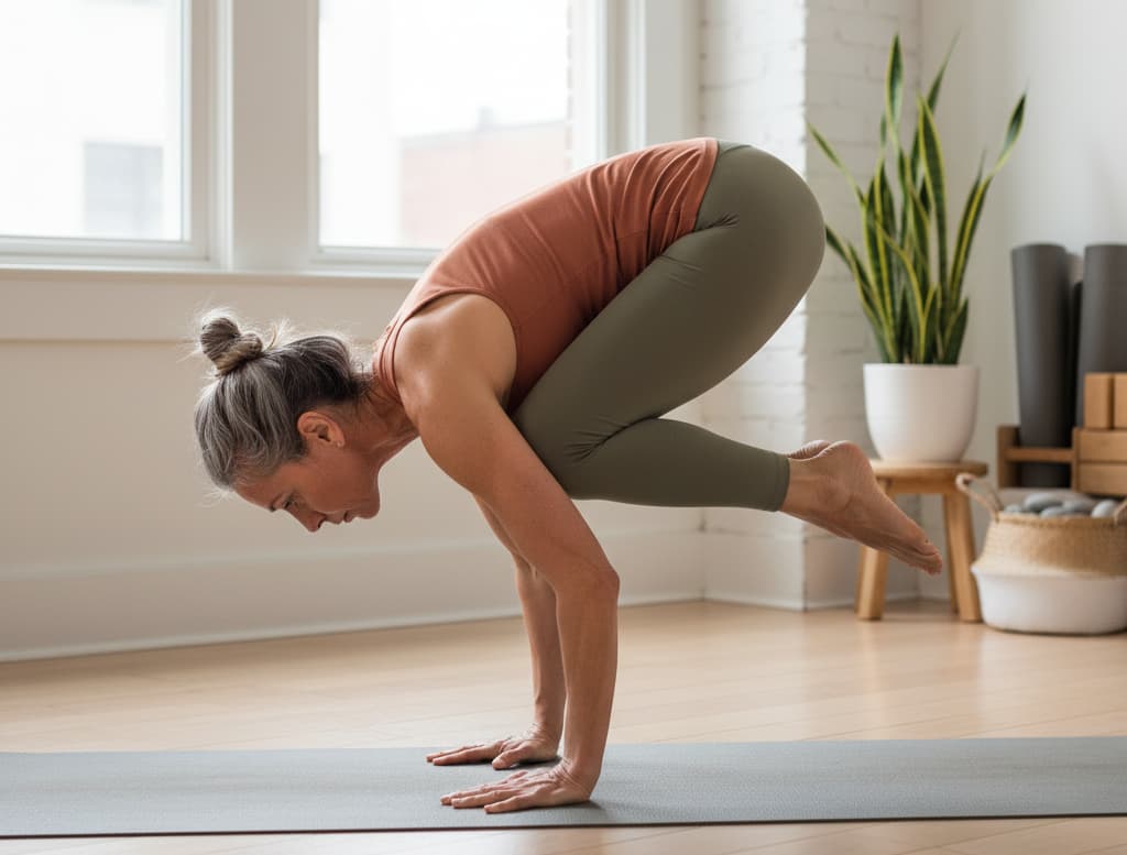 crow pose in yoga, female practitioner in crow pose, yoga pose crow, crow yoga pose